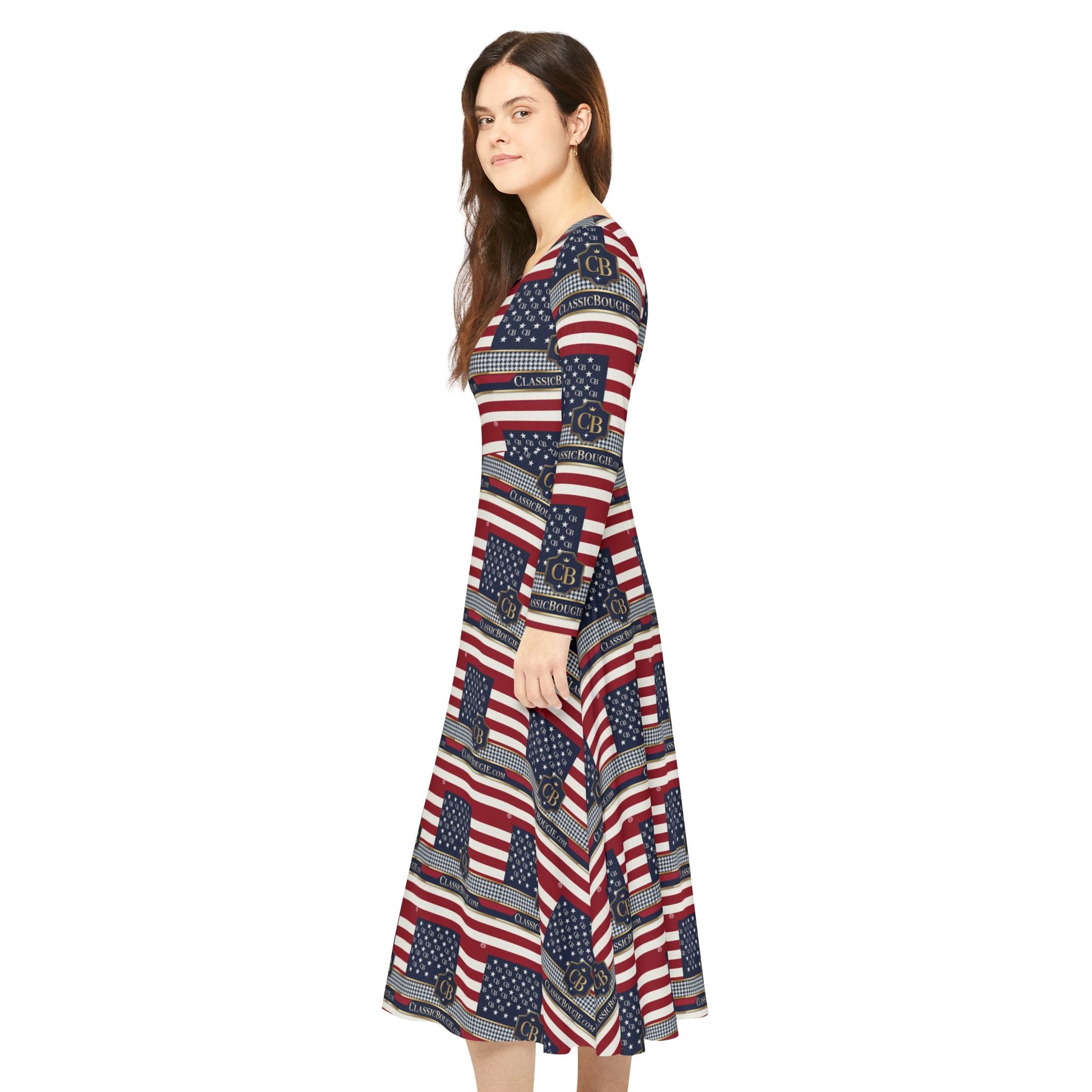Patriotic Long Sleeve Dance Dress for Women, Ideal for Independence Day, Dance Recitals, Summer Parties, Seasonal Events, Everyday Wear