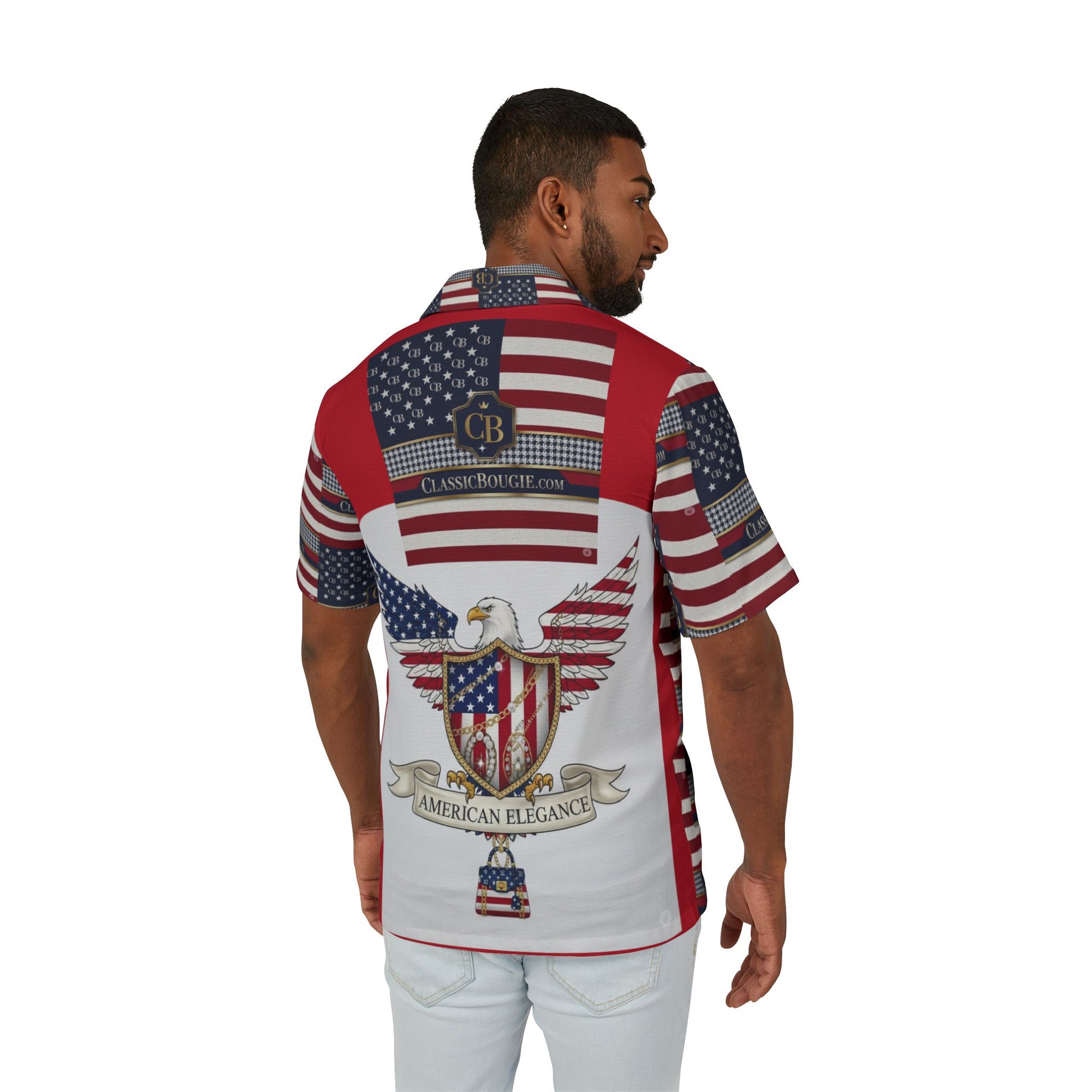 Patriotic Hawaiian Camp Shirt, Men's Casual Summer Shirt, 4th of July Shirt, Beach Vacation Wear, Americana Style