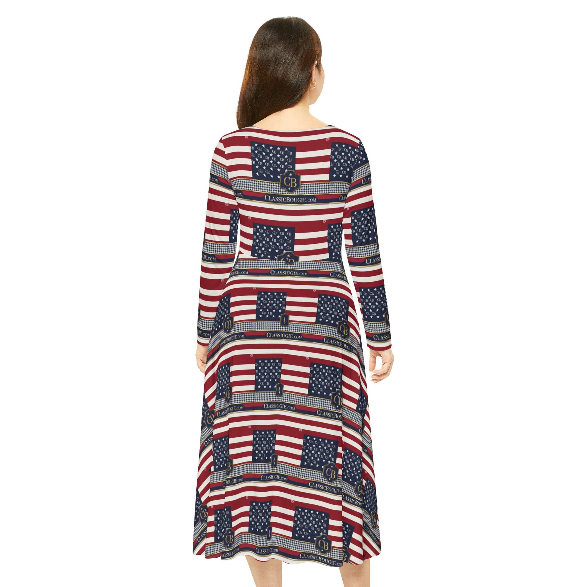 Patriotic Long Sleeve Dance Dress for Women, Ideal for Independence Day, Dance Recitals, Summer Parties, Seasonal Events, Everyday Wear
