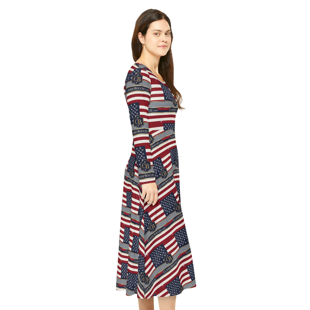 Patriotic Long Sleeve Dance Dress for Women, Ideal for Independence Day, Dance Recitals, Summer Parties, Seasonal Events, Everyday Wear