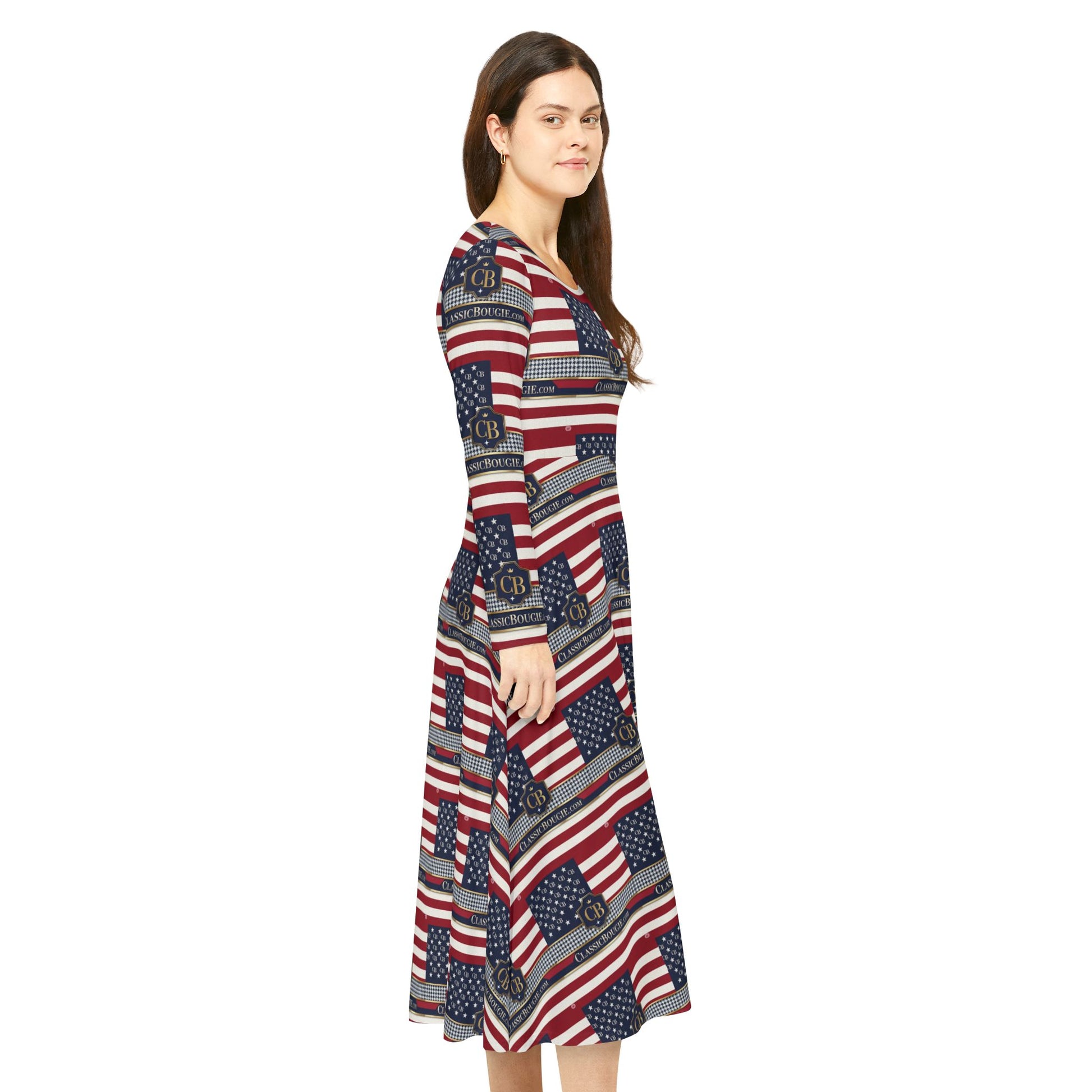 Patriotic Long Sleeve Dance Dress for Women, Ideal for Independence Day, Dance Recitals, Summer Parties, Seasonal Events, Everyday Wear