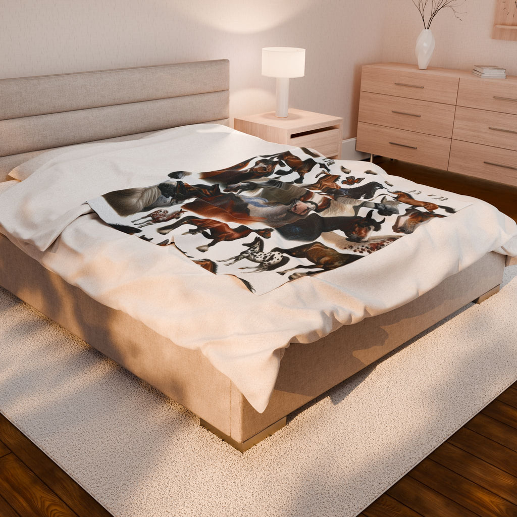 Cozy Horse Lover's Velveteen Plush Blanket | Horse-Themed Gift, Home Decor, Warm Throw, Equestrian Decor, Unique Blanket