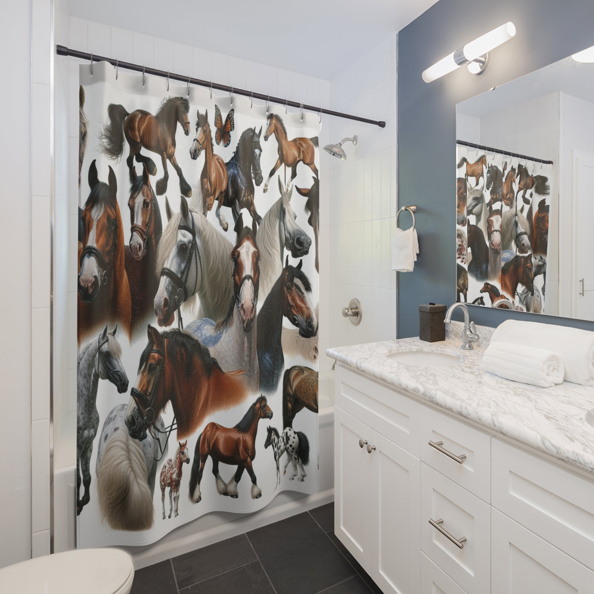Horse-Themed Shower Curtain, Equestrian Decor, Bathroom Accessories, Farmhouse Style, Gift for Horse Lovers, Unique Home Design