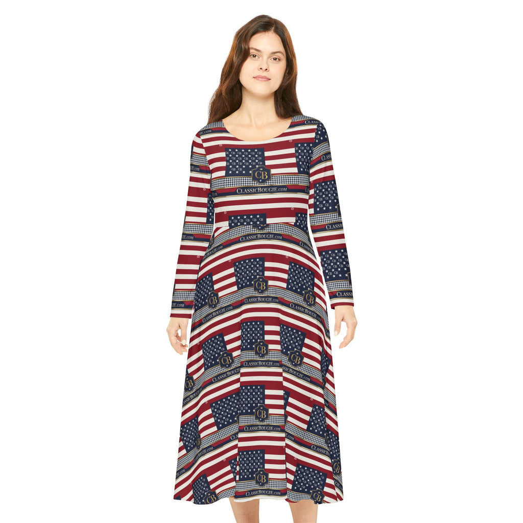 Patriotic Long Sleeve Dance Dress for Women, Ideal for Independence Day, Dance Recitals, Summer Parties, Seasonal Events, Everyday Wear