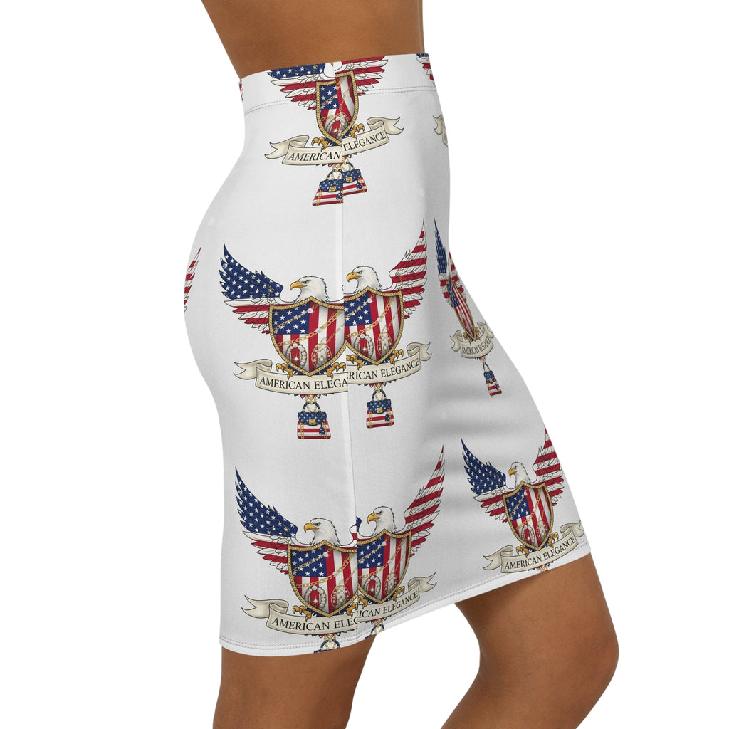 Patriotic Mid-Waist Pencil Skirt, American Eagle Design, Stylish Office Wear, Vegan Fashion, Summer Party Skirt, Casual or Formal
