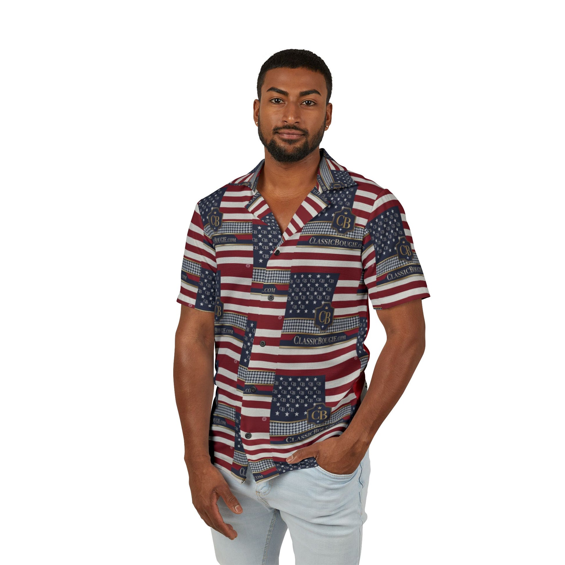 Patriotic Hawaiian Camp Shirt, Men's Casual Summer Shirt, 4th of July Shirt, Beach Vacation Wear, Americana Style