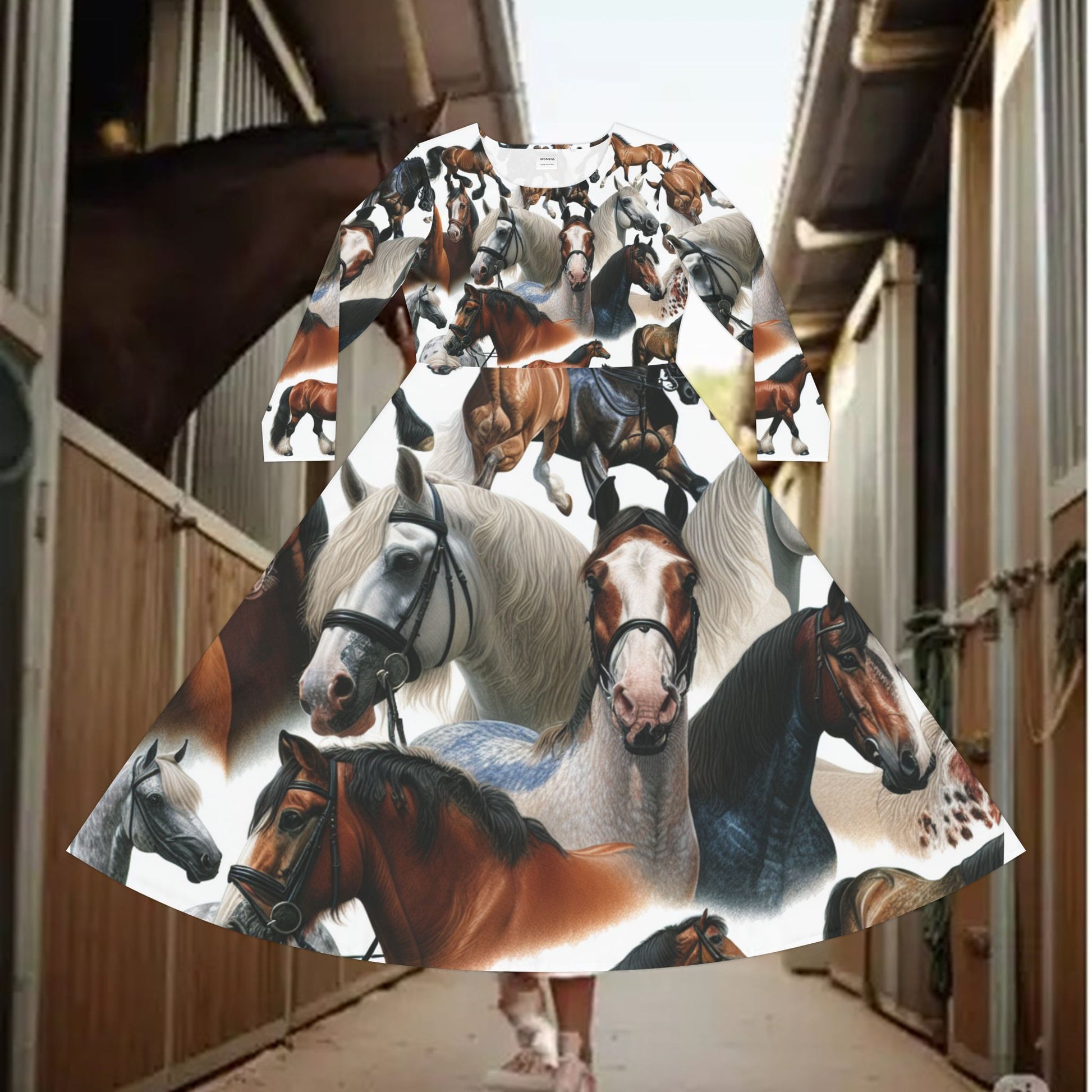 Horse Print Long Sleeve Dance Dress for Equestrian Lovers, Perfect for Parties, Competitions, and Everyday Wear, Unique Gift Idea