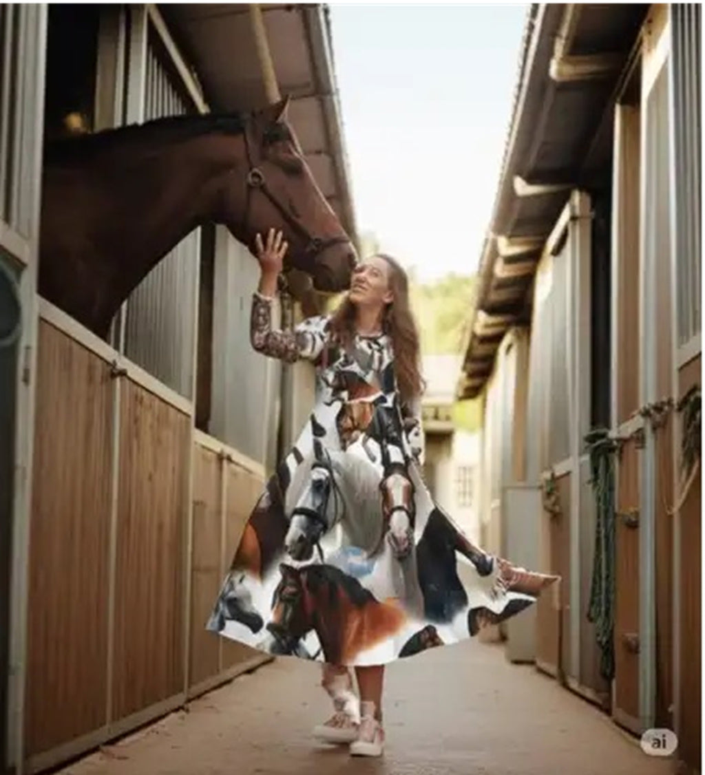 Horse Print Long Sleeve Dance Dress for Equestrian Lovers, Perfect for Parties, Competitions, and Everyday Wear, Unique Gift Idea