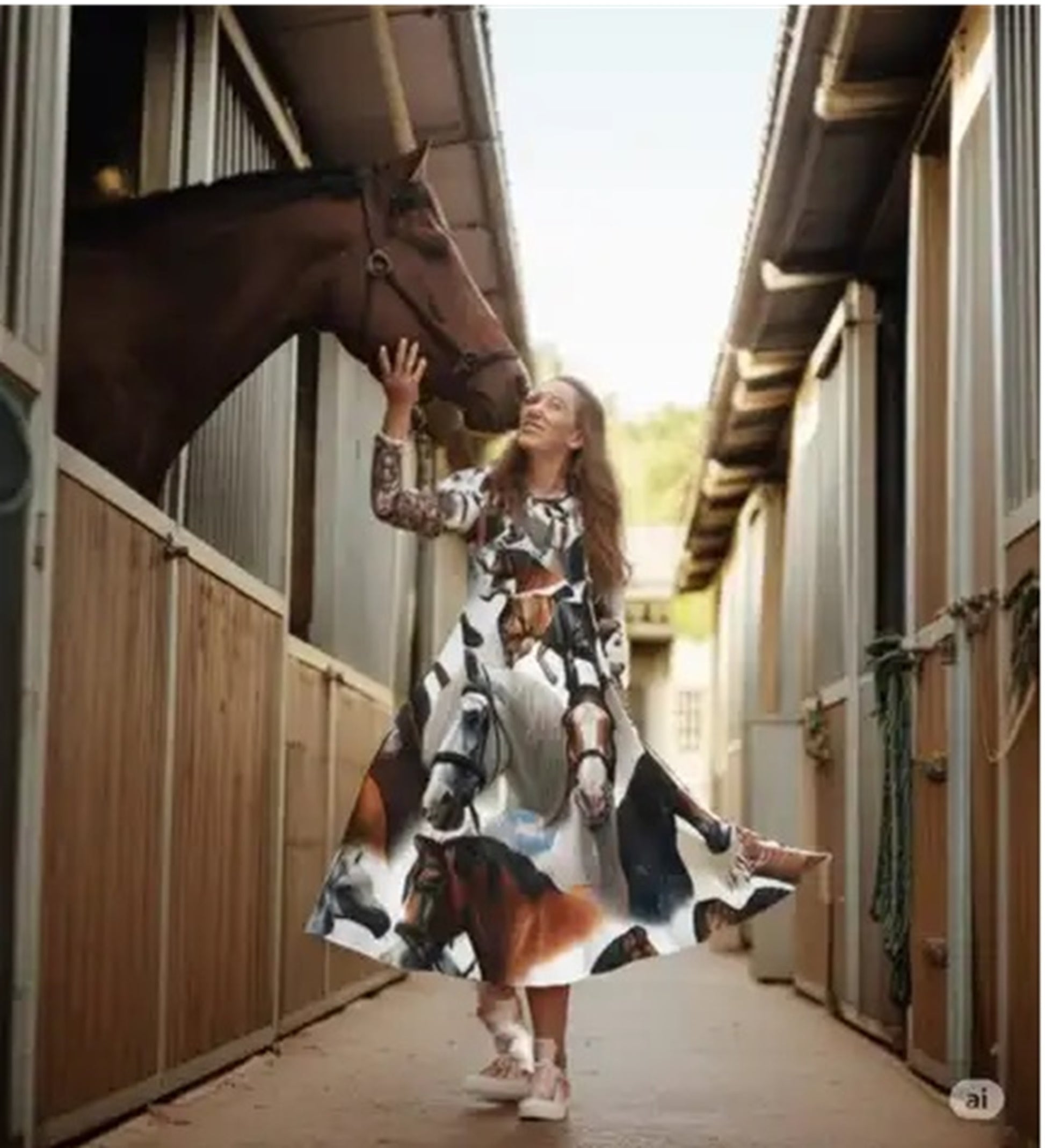 Horse Print Long Sleeve Dance Dress for Equestrian Lovers, Perfect for Parties, Competitions, and Everyday Wear, Unique Gift Idea