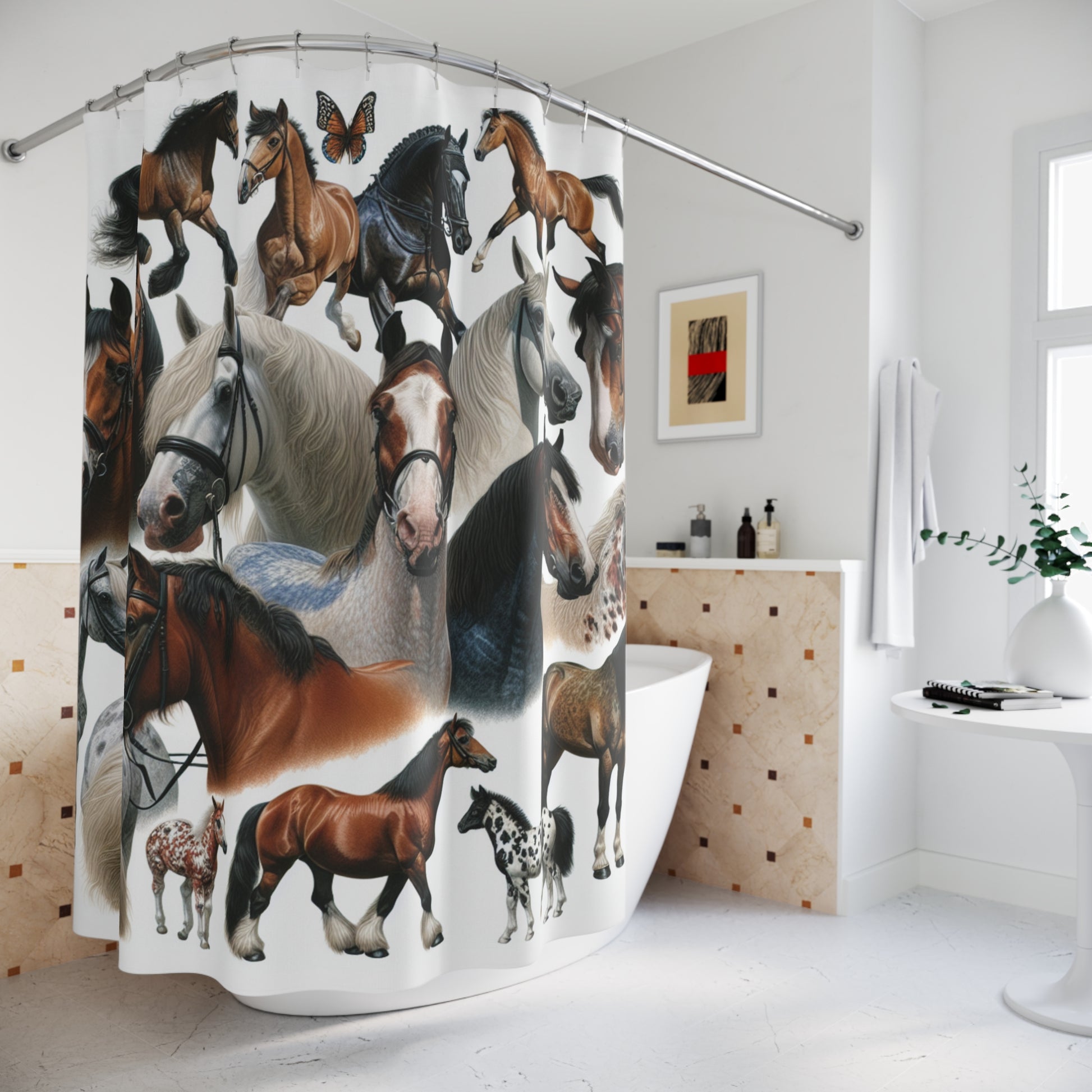Horse-Themed Shower Curtain, Equestrian Decor, Bathroom Accessories, Farmhouse Style, Gift for Horse Lovers, Unique Home Design