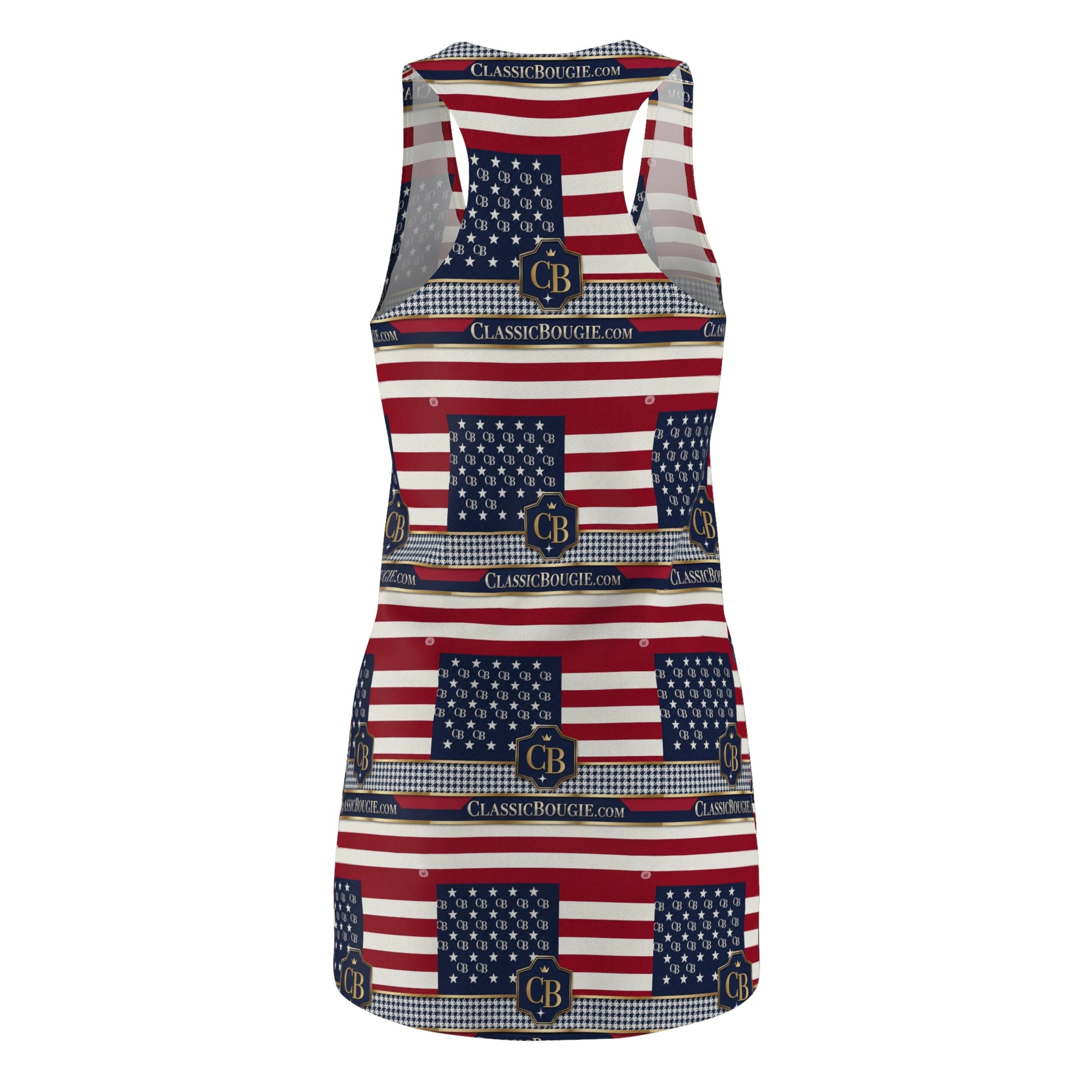 Patriotic Women's Racerback Dress, USA Flag Design, Summer Outfit, Independence Day Dress, Casual Beachwear, Stylish Independence [...]