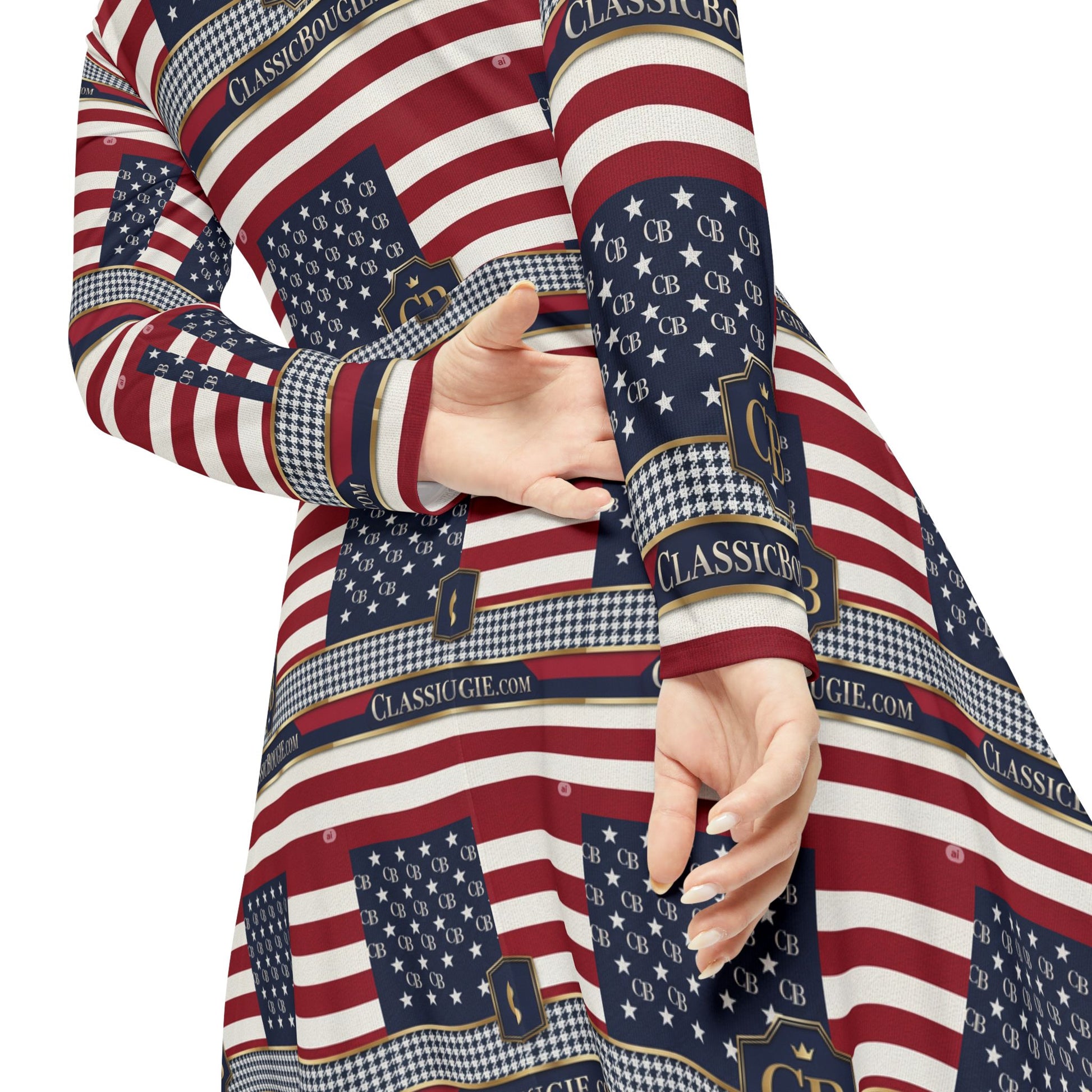 Patriotic Long Sleeve Dance Dress for Women, Ideal for Independence Day, Dance Recitals, Summer Parties, Seasonal Events, Everyday Wear