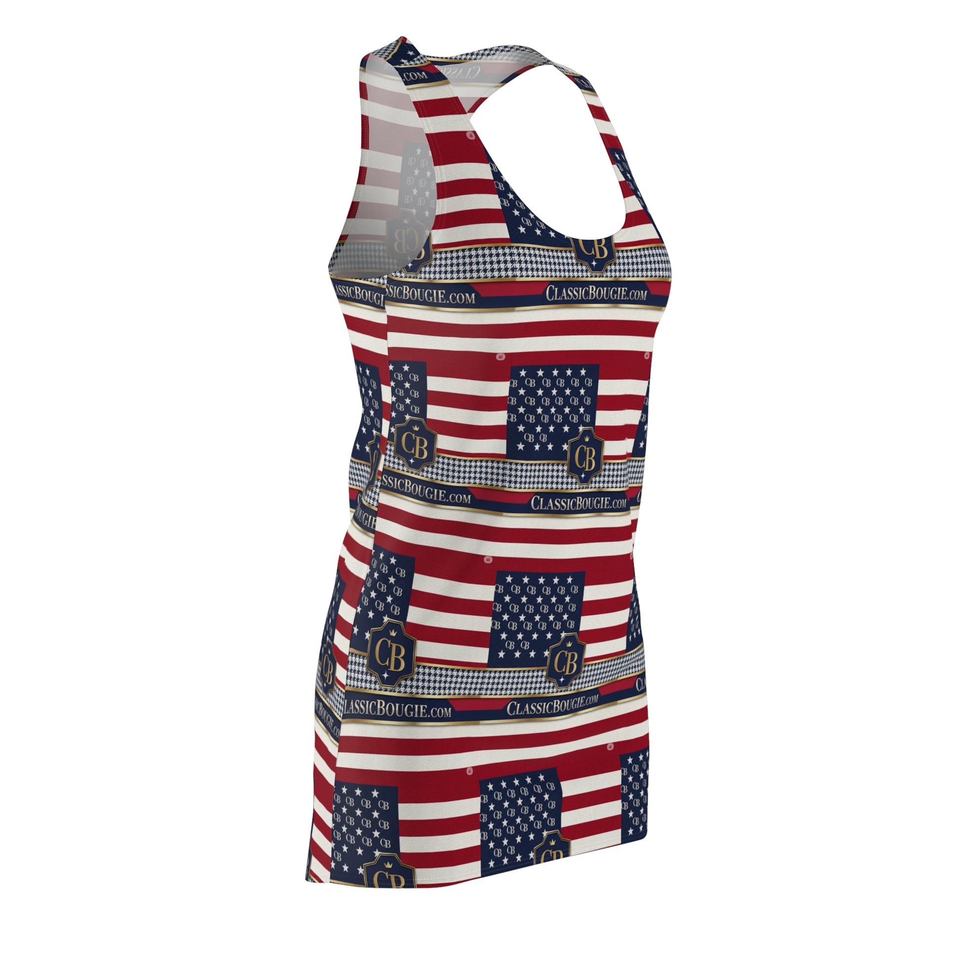 Patriotic Women's Racerback Dress, USA Flag Design, Summer Outfit, Independence Day Dress, Casual Beachwear, Stylish Independence [...]