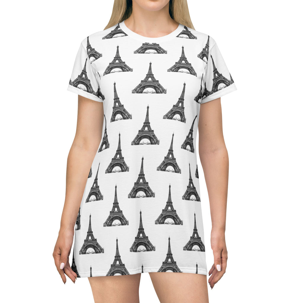 Eiffel Tower T-Shirt Dress, Casual Summer Dress, Travel Outfit, Paris Themed Dress, Gift for Her, Vacation Wear