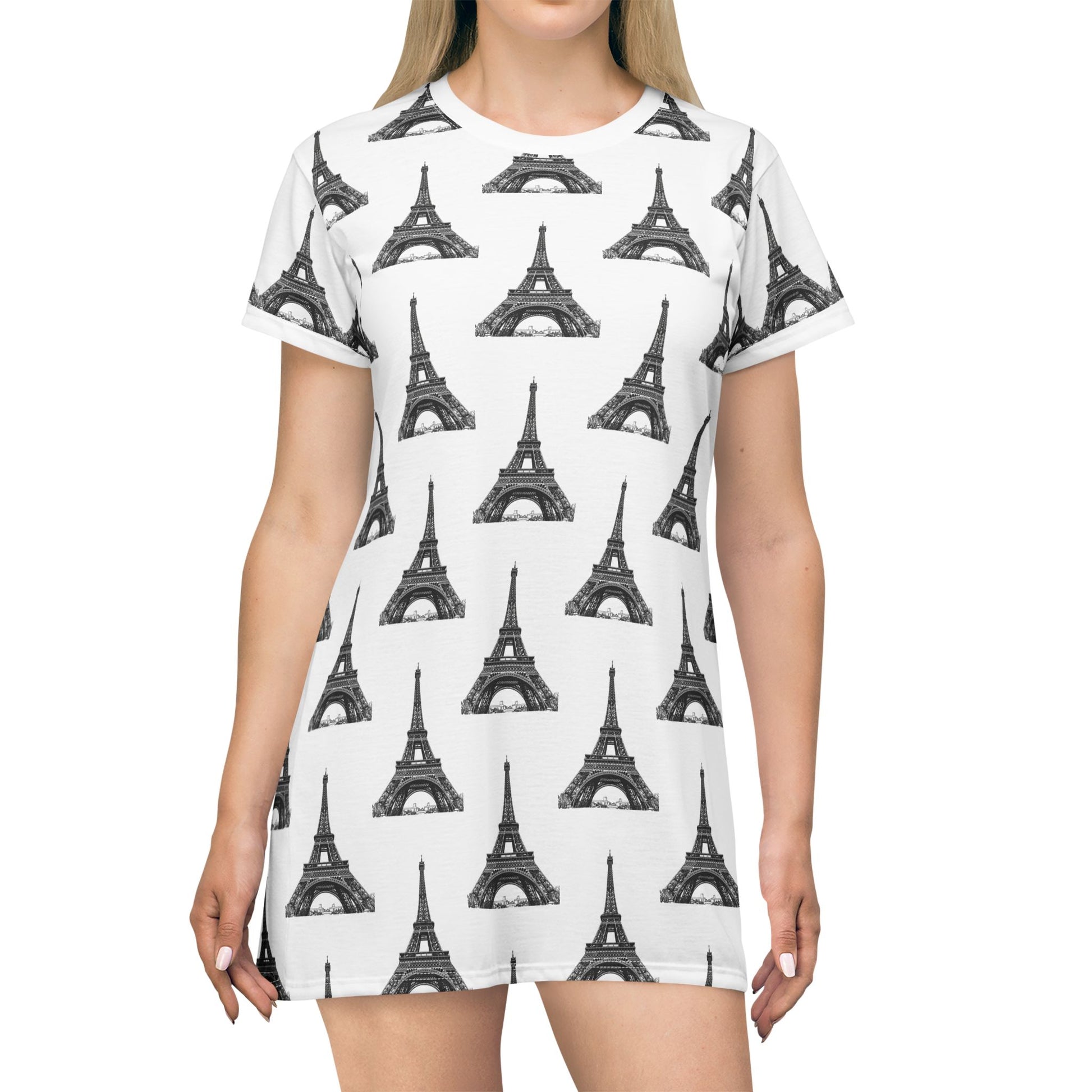 Eiffel Tower T-Shirt Dress, Casual Summer Dress, Travel Outfit, Paris Themed Dress, Gift for Her, Vacation Wear