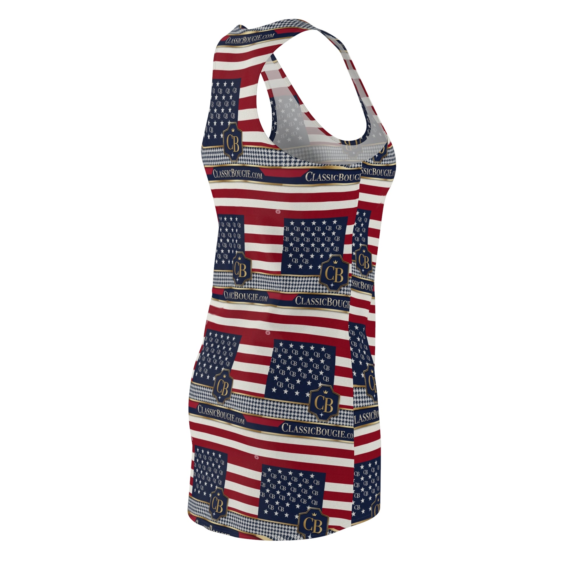 Patriotic Women's Racerback Dress, USA Flag Design, Summer Outfit, Independence Day Dress, Casual Beachwear, Stylish Independence [...]