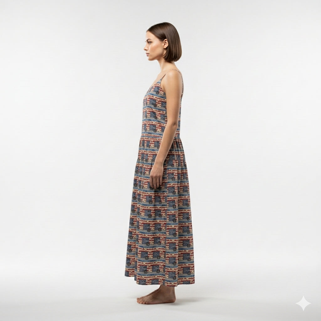 Digital Camo Maxi Dress in Lightweight Cotton Poplin