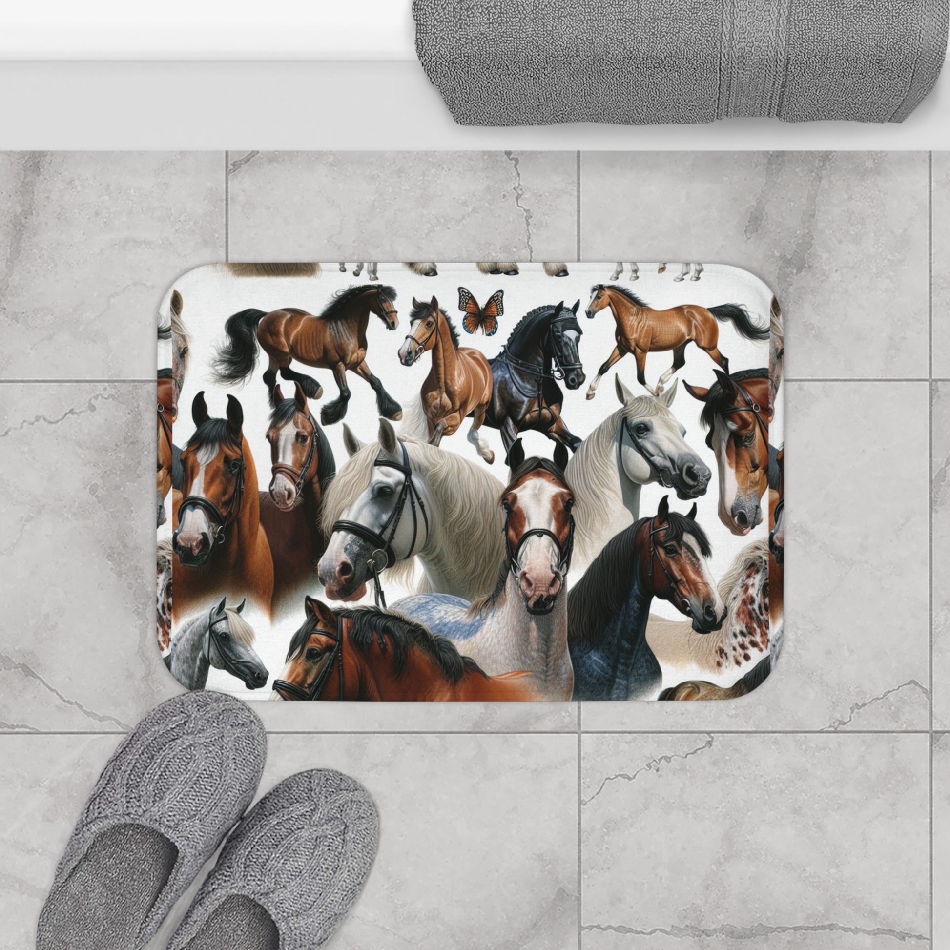 Horse Lover's Bath Mat, Equestrian Decor, Horse-Themed Bathroom Rug, Gift for Animal Lovers, Farmhouse Style