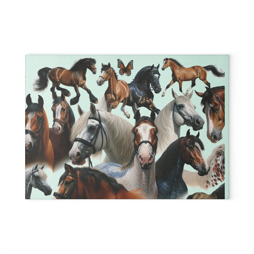 Equine Art Glass Cutting Board, Horse Lover Gift, Kitchen Decor, Personalized Gifts for Equestrians, Unique Cooking Accessory