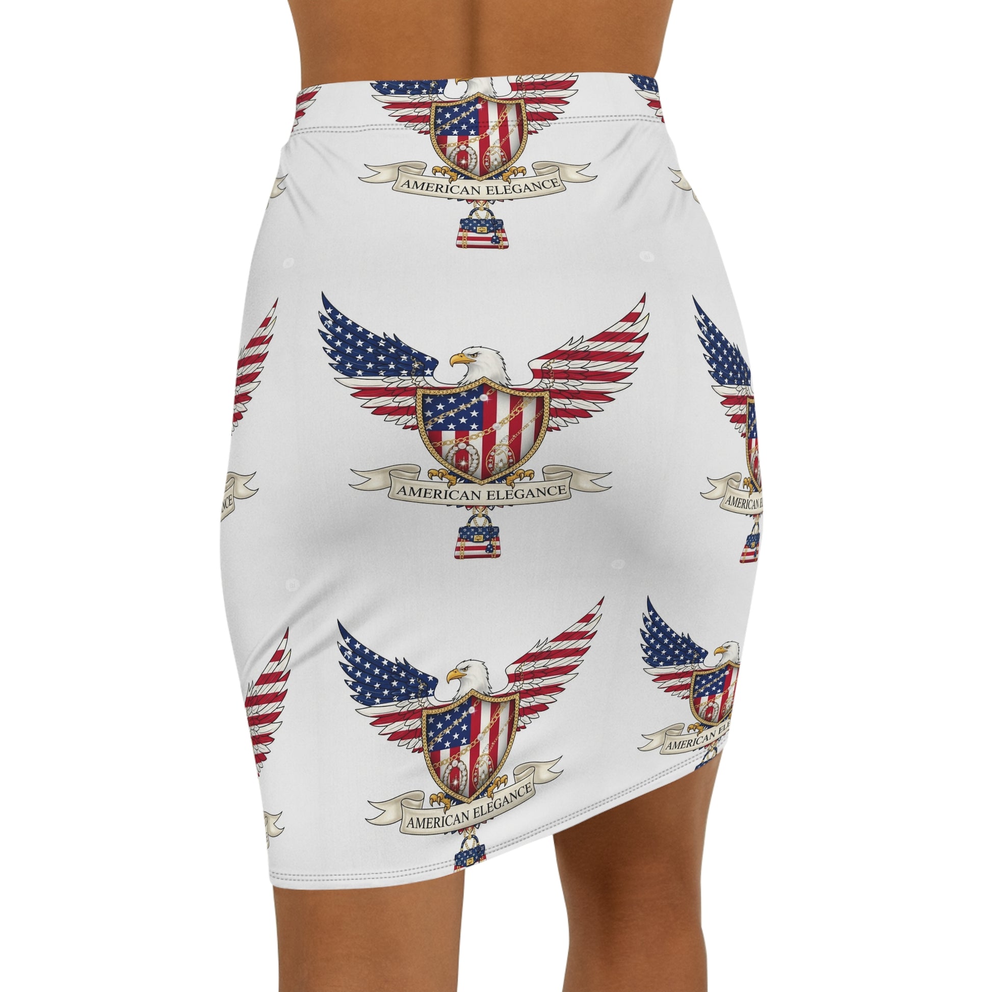 Patriotic Mid-Waist Pencil Skirt, American Eagle Design, Stylish Office Wear, Vegan Fashion, Summer Party Skirt, Casual or Formal