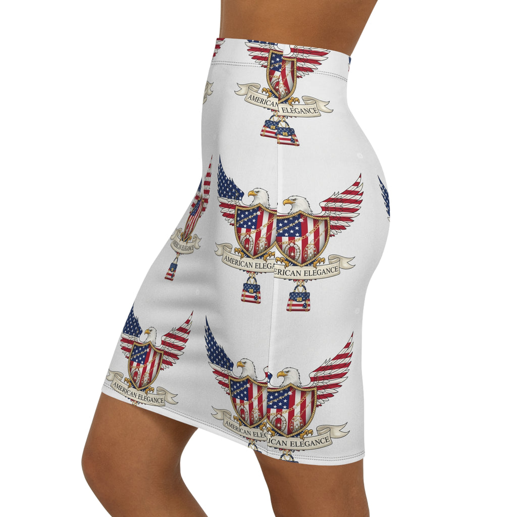 Patriotic Mid-Waist Pencil Skirt, American Eagle Design, Stylish Office Wear, Vegan Fashion, Summer Party Skirt, Casual or Formal