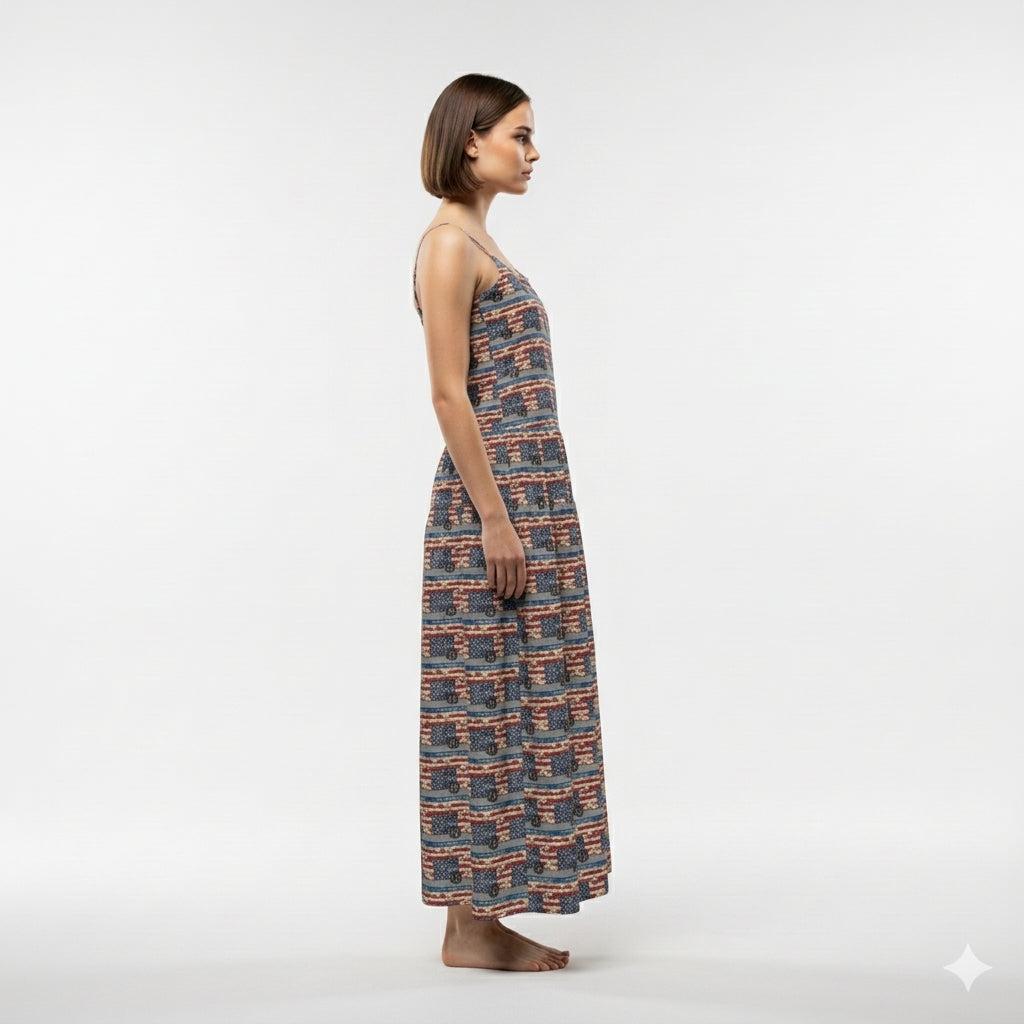 Digital Camo Maxi Dress in Lightweight Cotton Poplin